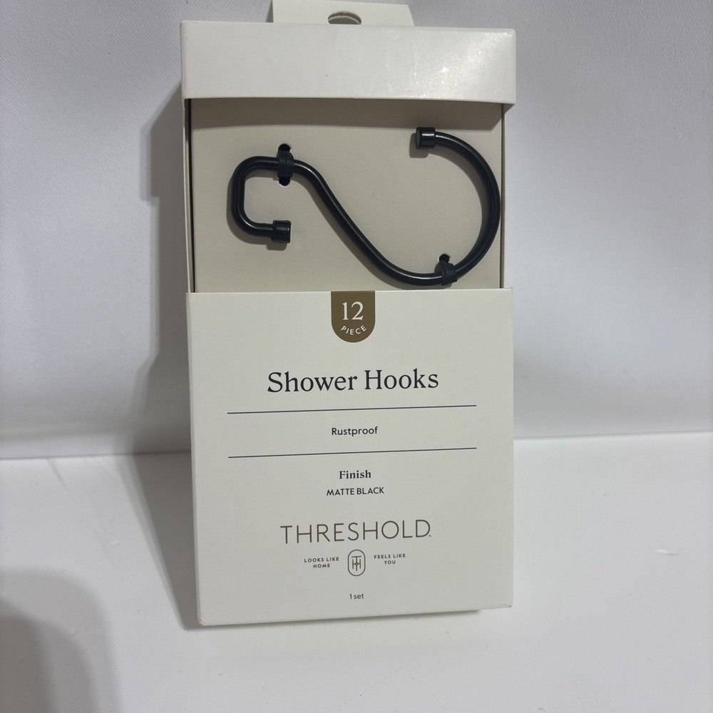 Threshold Matte Black Shower Hooks 12 Pieces Rustproof New